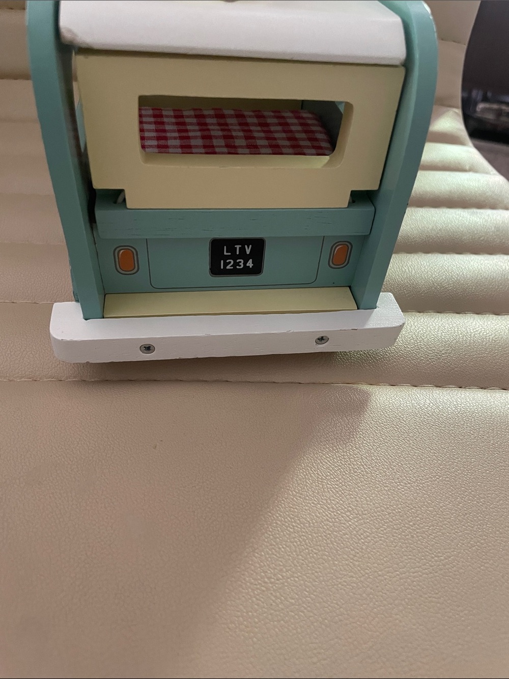 Wooden Retro Camper Van Toy in Mint and Cream with Surfboard - Picture 4 of 8